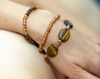 Divine Abundance Tigers Eye,Crystal, and Copper Bracelet Set