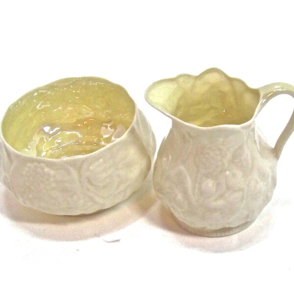 BELLEEK Sugar Bowl creamer C and Fermanagh Ireland Belleek MARK 6th 1965 - 1980 cream, ecru, opalescent translucent