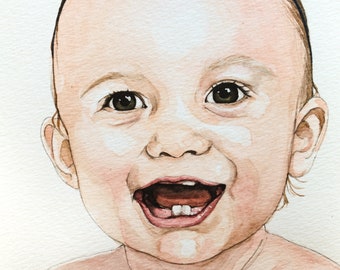 Baby watercolour portrait, Custom baby portrait painting