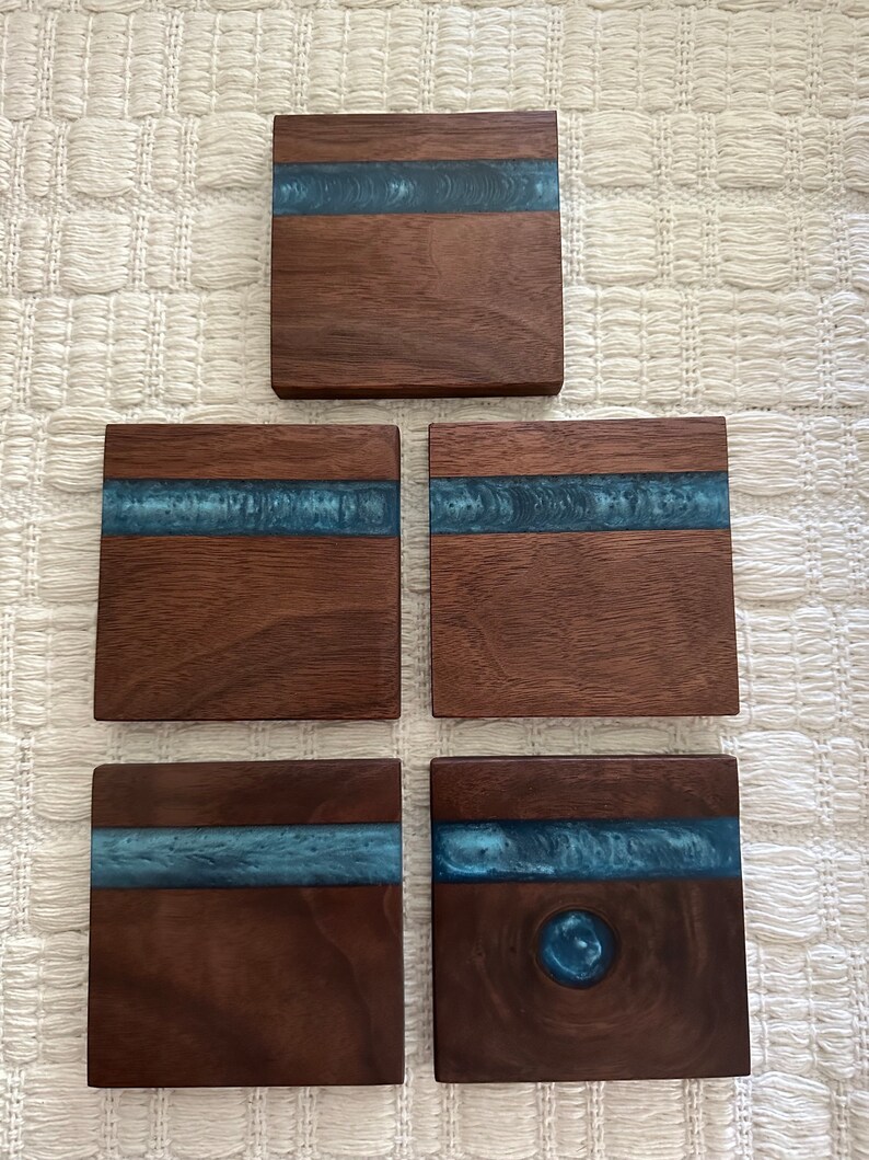 Walnut Epoxy Coasters Set of 5 Etsy