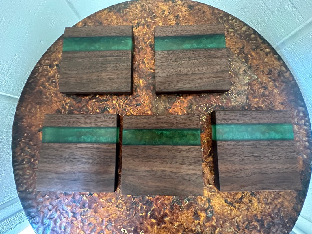 Walnut Epoxy Coasters Set of 5 Etsy