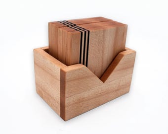Handcrafted Wood Coasters, Light with Stripes Design, High Quality Hardwood Edge Grain Design