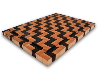 Zig Zag Pattern Handcrafted End-Grain Cutting Board, Premium Walnut & Maple Butcher Block, Kitchen Gift, Chef Gift