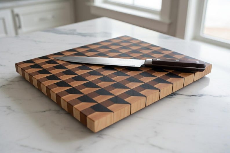 3D Illusion Cubby Pattern Handcrafted End-grain Cutting Board, Premium ...
