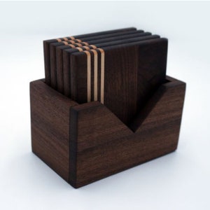 Handcrafted Wood Coasters, Dark with Stripes Design, High Quality Hardwood Edge Grain Design