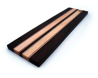 Dark Wood with Stripes Handcrafted Charcuterie Board, Serving Board, Elegant Cheese Board for Hosting & Entertaining