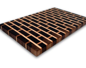 Brick Pattern Handcrafted End Grain Cutting Board, Premium Walnut & Maple Butcher Block, Kitchen Gift
