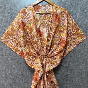 Kaftán de algodón estampado a mano, vestido largo de fiesta para mujer, caftán de novia, vestido caftán bohemio (100% algodón)