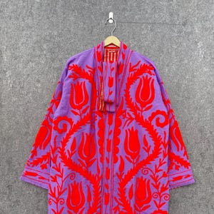 Handmade Floral Cotton Quilted Robe, Embroidered Kimono Jacket