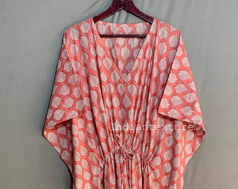 Floral Cotton Maxi Kaftan: Indian Dress, Beach Cover-Up
