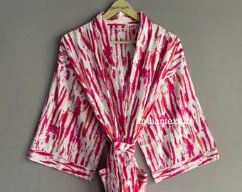 Tie Dye Pink Kimono Robe, Gift For Her, Bridesmaid Kimono Robe, Hippie Kimono Robe, Robe For Women, Lightweight Cotton Robe,
