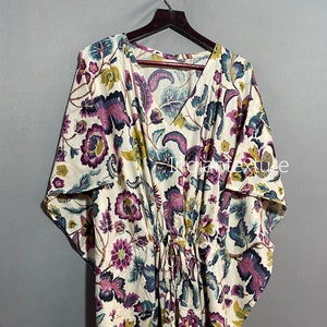 Kaftan indio, Kaftan lounge de algodón, Kaftan floral indio, Caftan largo, vestido para ser mamás, cubierta de playa, ropa de dormir,