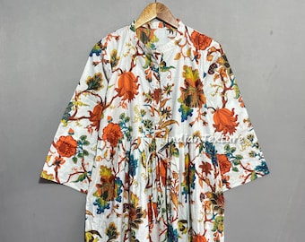 Hand Block Print Cotton Dress: Indian Floral Design