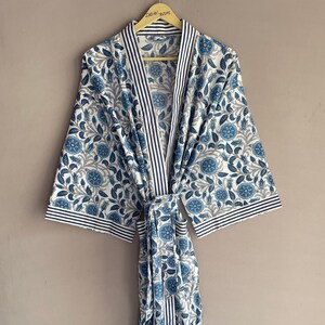 Indigo Cotton Kimono Robes for Women Indian Dressing Gown Unisex ...