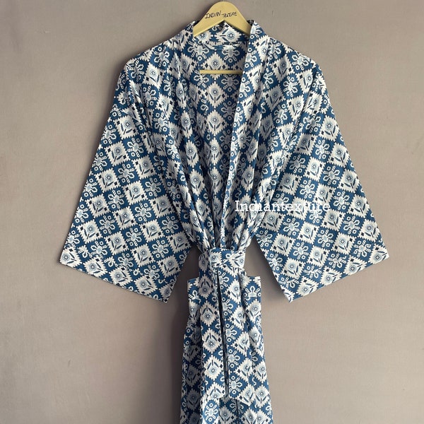 Robe kimono haut de nuit, robe kimono d'été faite à la main robe de peignoir kimono, robe de plage en coton biologique couvrir jusqu'à porter une robe légère kimono