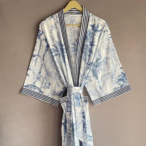 Blue Leopard Cotton Kimono, Lightweight Cotton, Kimono For Women, Beach Cover Gown, Bikini Wrap Up Kimono,