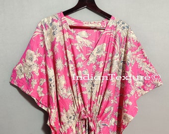 Pink Cotton Kaftan, Indian Floral Kaftan, Long Caftan,Dress For to be Moms, Beach Cover up, Sleepwear, Indian Kaftan, Maxi Dress,