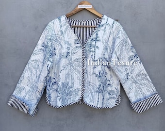 Veste matelassée courte pour femmes, vestes matelassées faites à la main de style Boho imprimées en bloc, manteau cadeaux de vacances bouton veste plus proche,