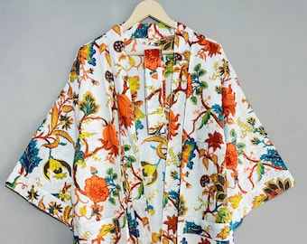Vestaglia kimono in cotone indiano, vestaglia da damigella d'onore con stampa a blocchi, pigiama estivo, taglia unica