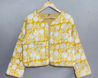 Baumwolle gesteppte Jacke Frauen tragen vorne offen Kimono Streifen Paspel handgefertigte Vintage gesteppte Jacke, Mäntel, neuer Stil,