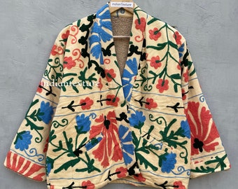 Cappotto da giacca ricamato a mano Suzani, donne indossano giacche invernali, regalo da damigella d'onore, giacca invernale, veste kimono Suzani