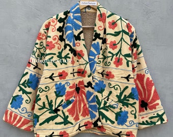 Manteau de veste de broderie à la main Suzani, les femmes portent des vestes d’hiver, cadeau de demoiselle d’honneur, veste d’hiver, robe kimono Suzani