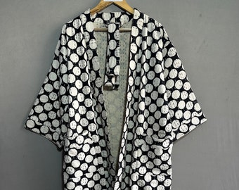Ręcznie robiona pikowana kurtka kimono Kantha, indyjski szlafrok, unisex, duży rozmiar