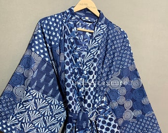 Blue Cotton Floral Kimono, Indian Dress, Women Wear Dress, Bridesmaid Robe, Beach Wear Kimono, Bathrobe, Bikini Wrap Up, Floral Kimono,
