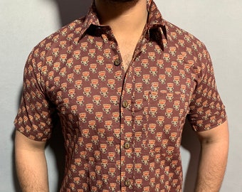 Jaipuri Hand Block Printed Shirt, Indian Men's Shirt, Hand block Men's Cotton Shirt, Cotton Printed Shirt, Soft & Light Weight Short Sleeve,