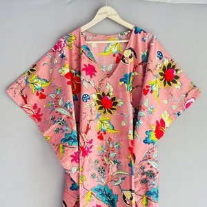 Caftán de algodón, caftán indio floral, caftán largo, vestido para futuras mamás, pareo de playa, ropa de dormir, caftán indio, vestido largo, pareo de bikini