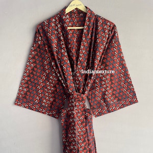 Block Print Beach Kimono Robe Dress, Christmas Gift For Her, Maternity Wear Dress, Kimono Cardigan, Lightweight Hand Block Print Kimono,