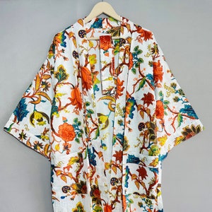Indian Cotton Kimono Robe Dressing Gown, Block Print Bridesmaid Robe, Summer Nightwear, One Size