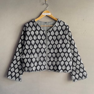 Black Floral Cotton Jacket, Short Block Print Jacket, Women Wear Jacket, Cotton Short Jacket, Versatile Cotton Jacket,