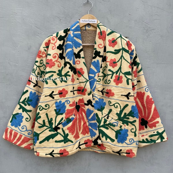 Suzani Hand Embroidery Jacket Coat, Women Wear Winter Jackets, Bridesmaid Gift, Winter Jacket,Suzani kimono robe