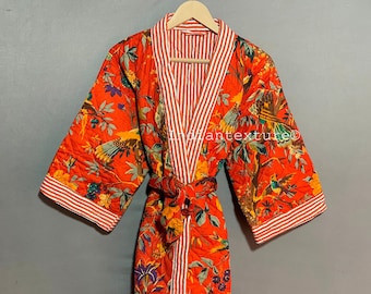Veste matelassée Orange Bird, pardessus pour elle, veste pour toutes les saisons portable, veste en coton, veste imprimée florale,