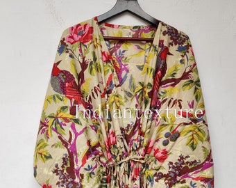 Flower Printed Cotton Kaftan, Indian Floral Kaftan, Long Caftan, Dress For to be Moms, Beach Cover Up, Sleepwear, Indian Kaftan, Maxi Dress,