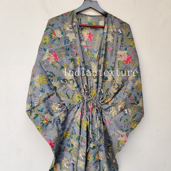 Baumwoll Kaftan, Indischer Blumen Kaftan, Langer Kaftan, StrandBedeckung, Indischer Kaftan, Maxi Kleid, Bikini Cover Up, Baumwoll Tunika