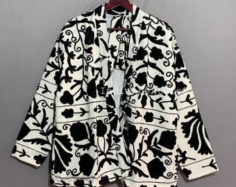 Hand Floral Embroidered Jackets, Indian Cotton Fabric Jacket, Winter Season Coat, Suzani Jacket, Bohemian Style Jacket, Handmade