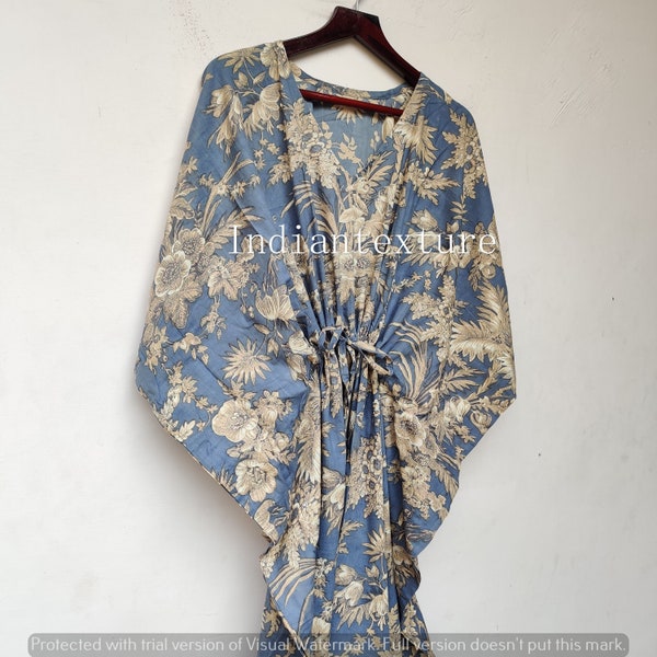 Katoenen kaftan, Indiase bloemenkaftan, lange kaftan, jurk voor moeders, strandbedekking, nachtkleding, Indiase kaftan, maxi-jurk, bikini cover-up