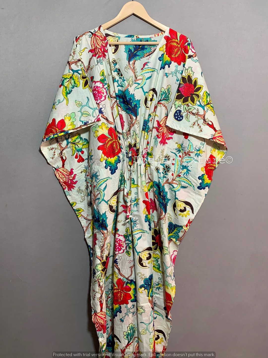 Indian Cotton Kaftan. Night Wear Dress. Dressiong Gown. Floral Kimono ...