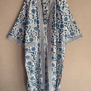 Indigo Cotton Kimono Robes for Women Indian Dressing Gown Unisex ...