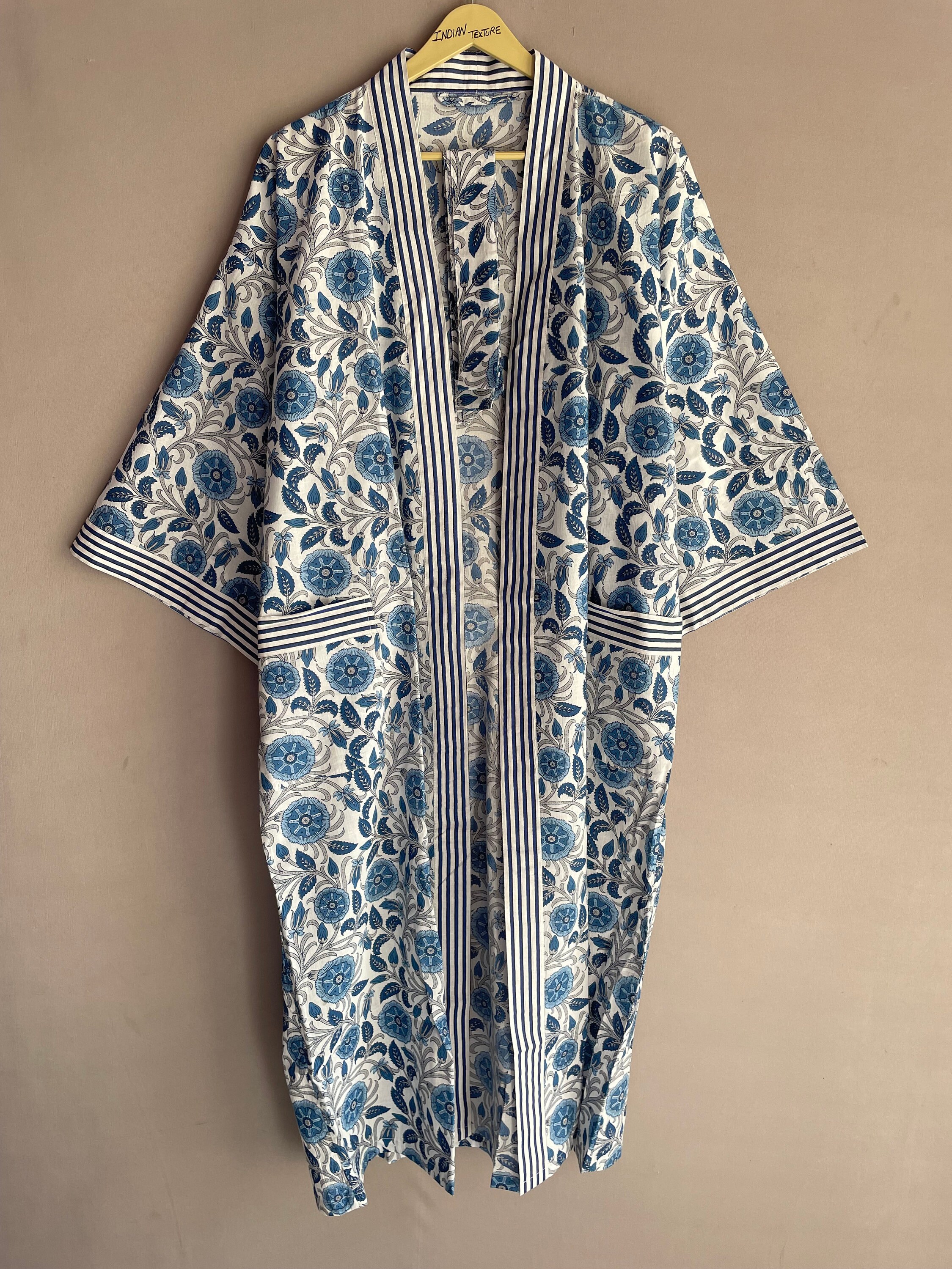 Indigo Robe Indigo Cotton Kimono Robes for Women Indian Dressing Gown Unisex ...