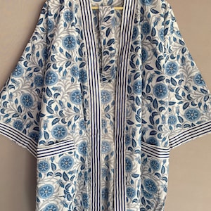 Indigo Cotton Kimono Robes for Women Indian Dressing Gown Unisex ...