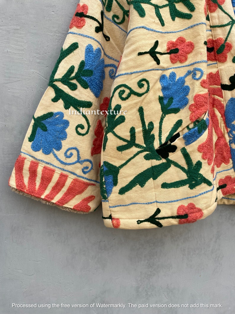 Manteau de veste de broderie à la main Suzani, les femmes portent des vestes dhiver, cadeau de demoiselle dhonneur, veste dhiver, robe kimono Suzani image 5