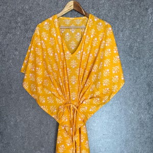 Indian Yellow Floral Cotton Kaftan, Women Dress Long Kaftan, Soft Kaftan Dress, Beautiful Sleepwear Kaftan Maxi Dress, Boho Summer Kaftan