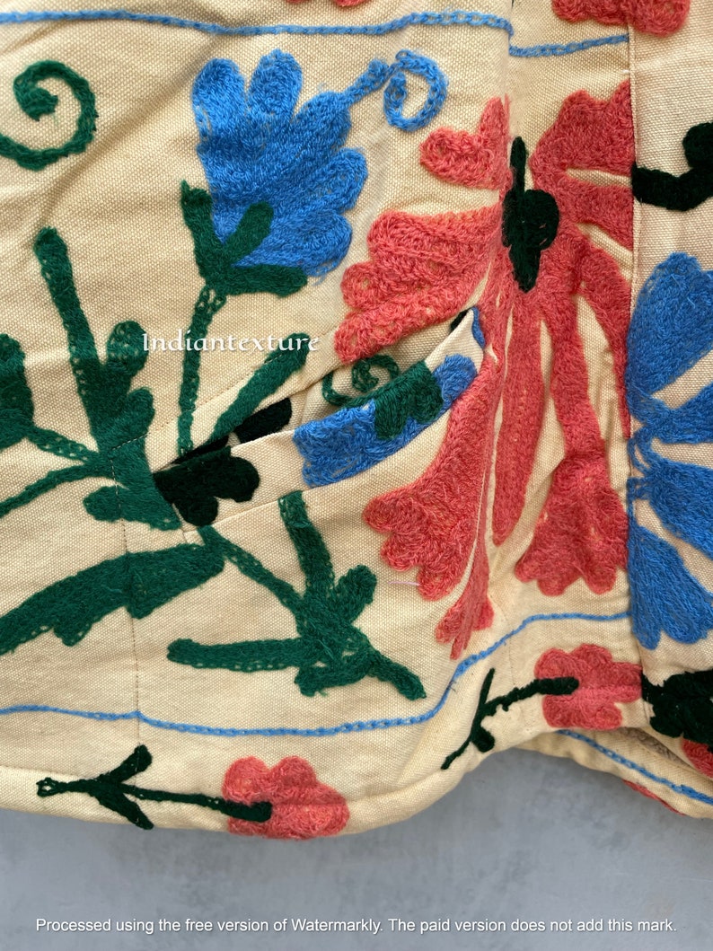 Manteau de veste de broderie à la main Suzani, les femmes portent des vestes dhiver, cadeau de demoiselle dhonneur, veste dhiver, robe kimono Suzani image 6