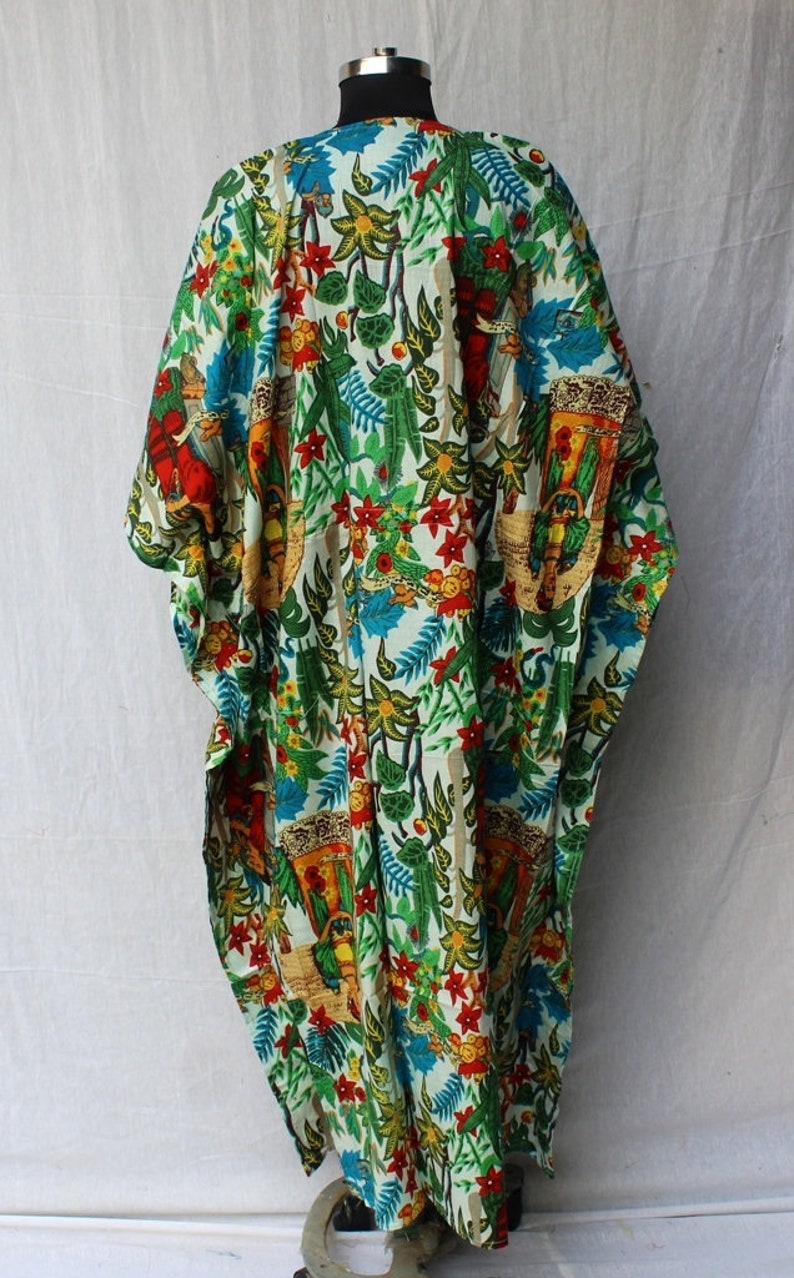 White Cotton Kaftan Indian Floral Kaftan Long Caftan Beach Etsy