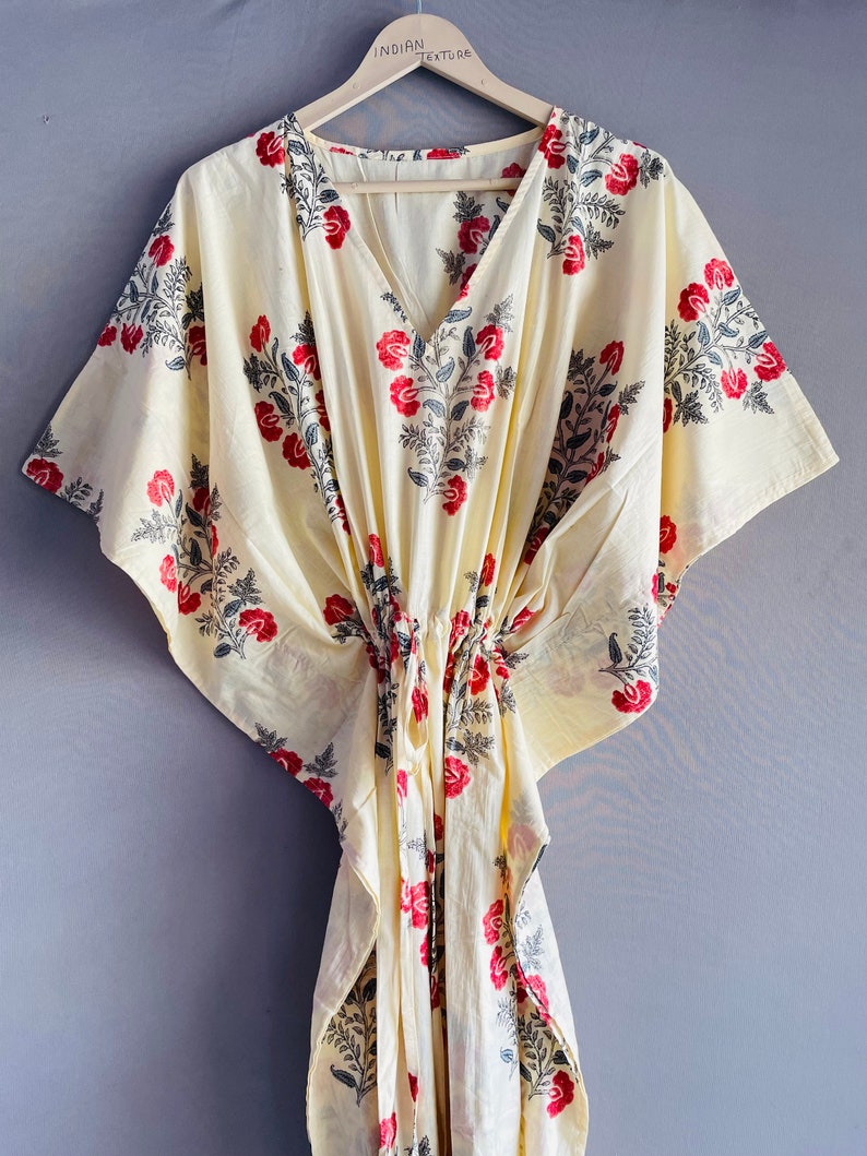 Flower Printed Cotton Kaftan, Indian Floral Kaftan, Long Caftan, Dress For to be Moms, Beach Cover Up, Sleepwear, Indian Kaftan, Maxi Dress, MUGHAL PRINT