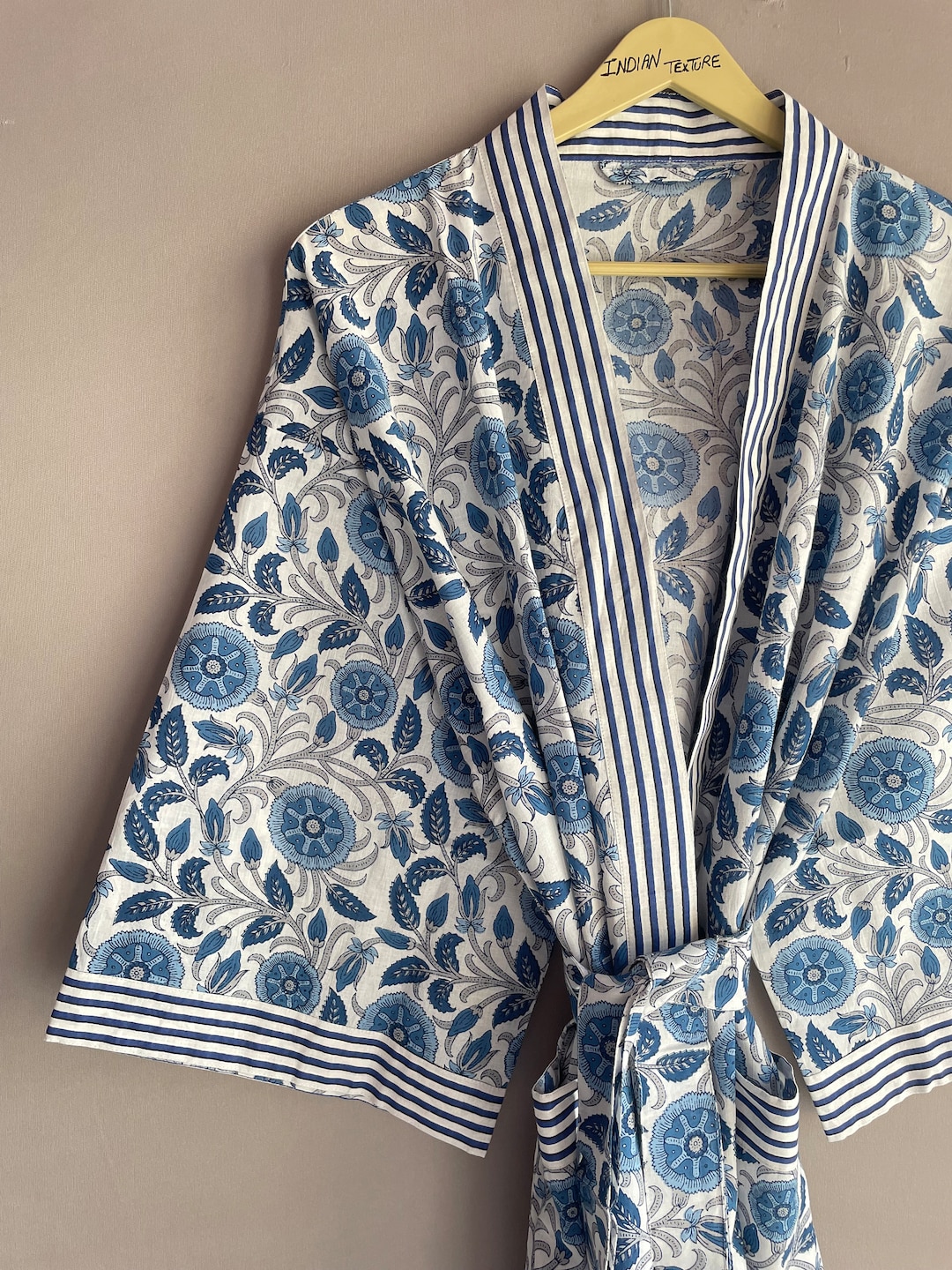 Indigo Cotton Kimono Robes for Women Indian Dressing Gown Unisex ...