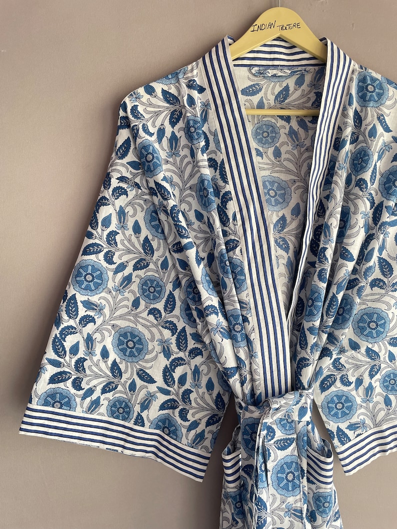 Indigo Robe Indigo Cotton Kimono Robes for Women Indian Dressing Gown Unisex ...